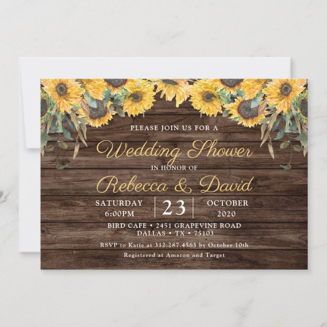 Rustic Wood Sunflower Wedding Shower Invitation (Front)