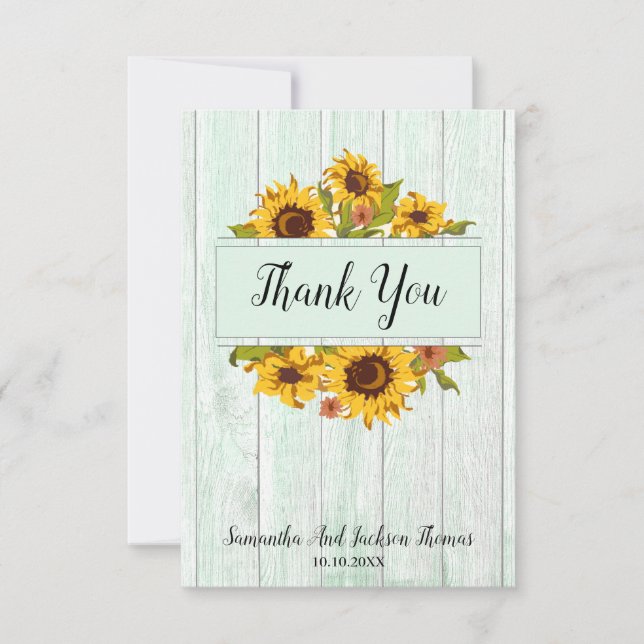 Rustic Wood Sunflower Wedding Thank You Card (Front)