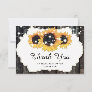Rustic Wood Sunflower Wedding Thank You Card