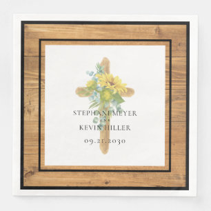 Rustic Wood Sunflower Wooden Cross Wedding Napkin