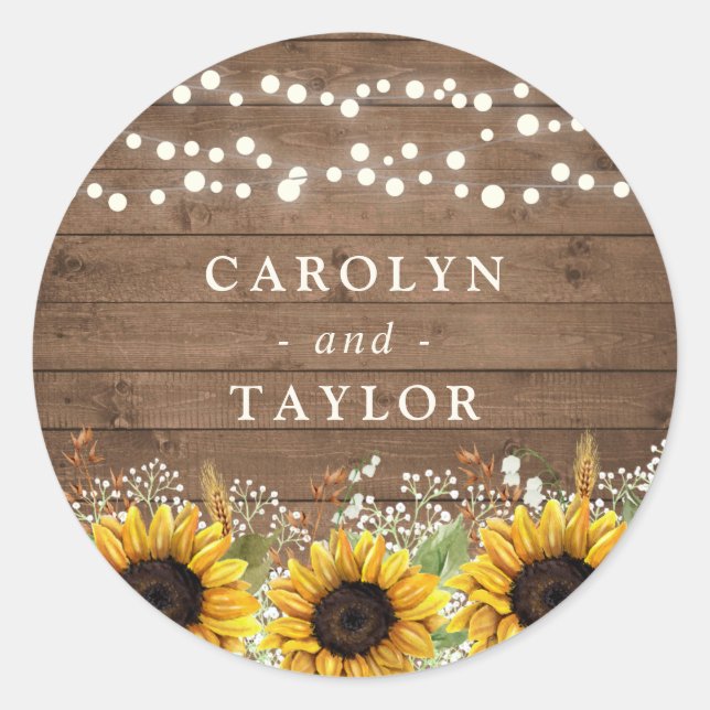Rustic Wood Sunflowers Baby's Breath Seal Sticker (Front)
