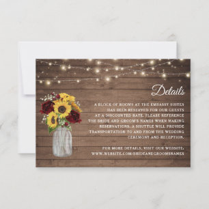 Rustic Wood Sunflowers Burgundy Wedding Details Invitation