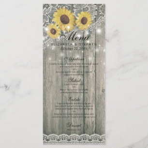 Rustic Wood Sunflowers Elegant Lace Wedding Menu
