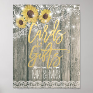 Rustic Wood Sunflowers Lace Card Gift Wedding Sign