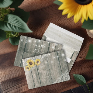 Rustic Wood Sunflowers Lace String Lights Wedding Envelope