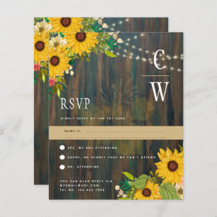 Rustic Wood Sunflowers Lights Wedding RSVP