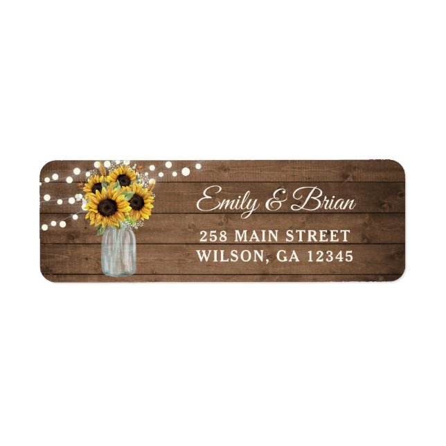 Rustic Wood Sunflowers Mason Jar Address Label (Front)