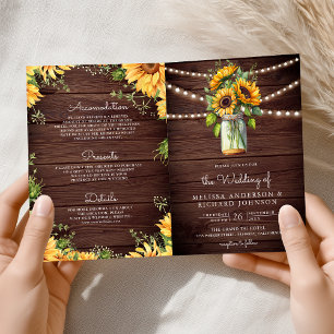 Rustic Wood Sunflowers Mason Jar QR Code Wedding Invitation