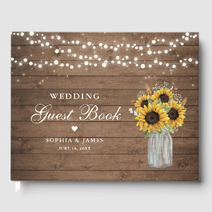 Rustic Wood Sunflowers Mason Jar Wedding Guest Book