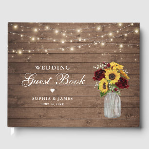 Rustic Wood Sunflowers Mason Jar Wedding Guest Book