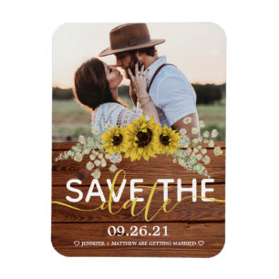 Rustic Wood Sunflowers Save the Date Magnet
