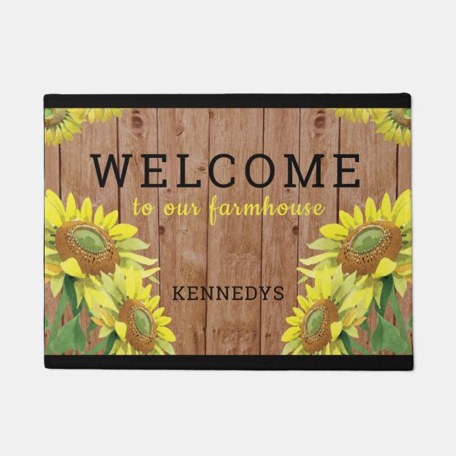 Rustic Wood Sunflowers Welcome To Our Farmhouse Doormat (Front)