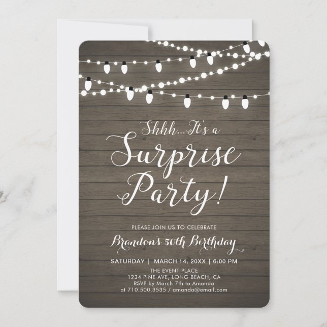 Rustic Wood Surprise 50th Adult Birthday Party Invitation (Front)