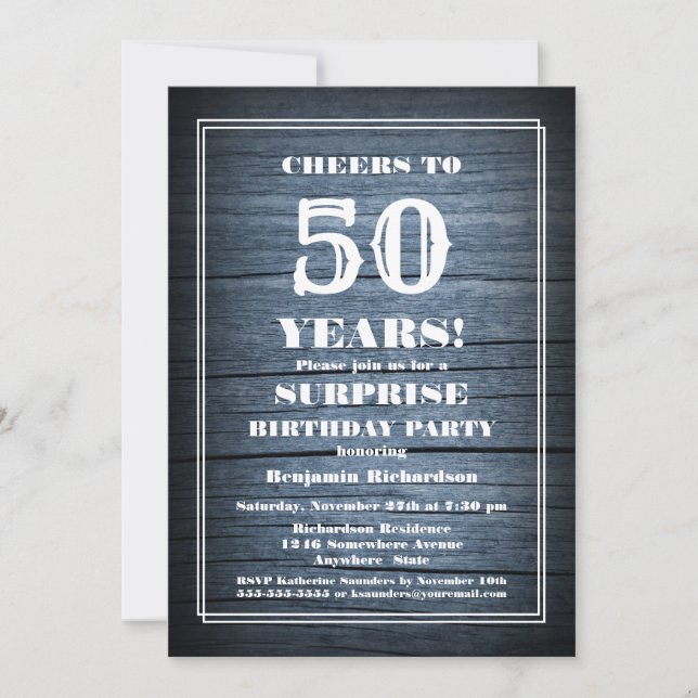 Rustic Wood Surprise 50th Birthday Party Invitation (Front)