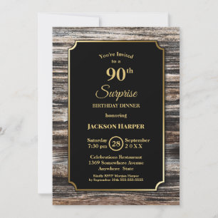 Rustic Wood Surprise 90th Birthday Dinner Invitation