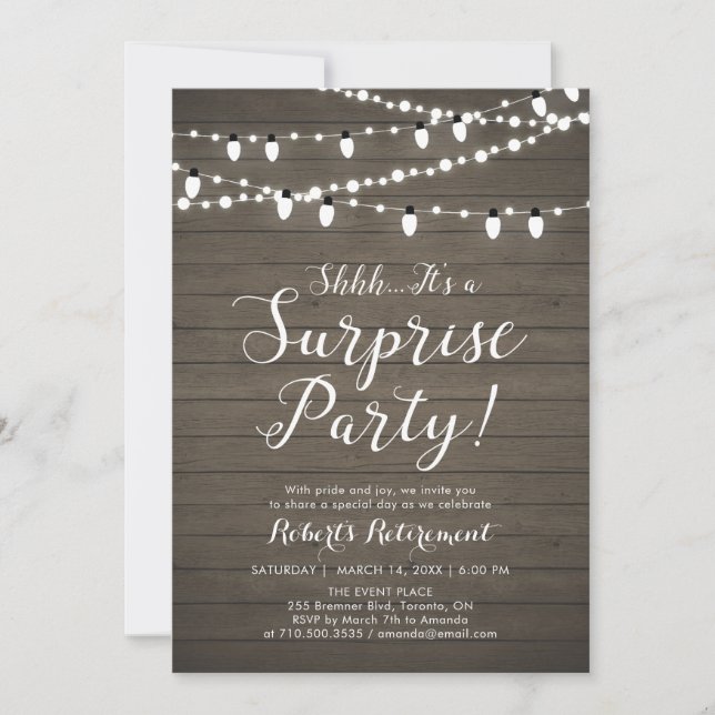 Rustic Wood Surprise Retirement Party Invitation (Front)