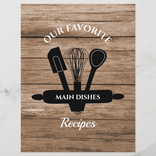 Rustic Wood Tabbed Recipe Cookbook Divider (Front)