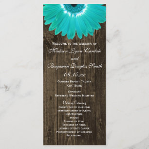 Rustic Wood Teal Gerber Daisy Wedding Programs 2 Programme