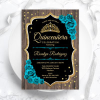 Rustic Wood Teal Gold Quinceanera