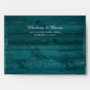 Rustic Wood Teal Wedding Envelope