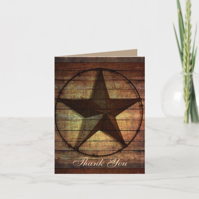 rustic wood texas star western wedding thank you card (Front)