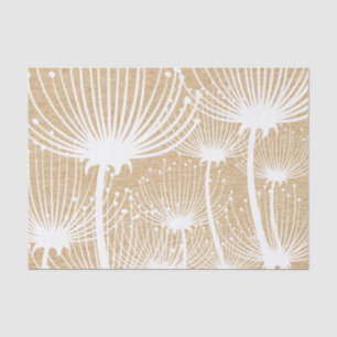 Rustic Wood Texture and White Dandelion Pattern  Tissue Paper