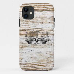 Rustic Wood Texture Deer Woodland Monogram  Case-Mate iPhone Case