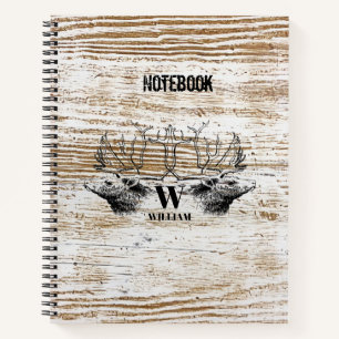 Rustic Wood Texture Deer Woodland Monogram Notebook