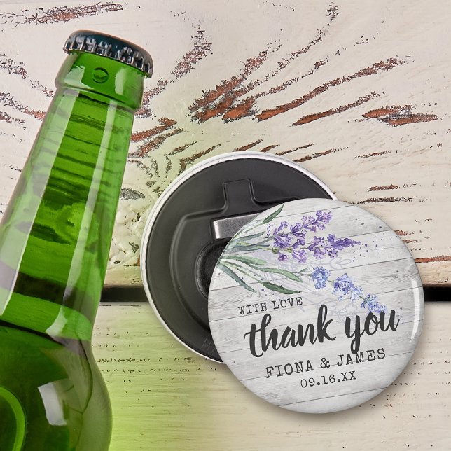 Rustic Wood Texture Lavender Wedding Thank You Bottle Opener (Rustic Wood Texture Lavender Wedding Thank You Bottle Opener)