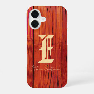 Rustic Wood Texture Monogram iPhone 16 Case