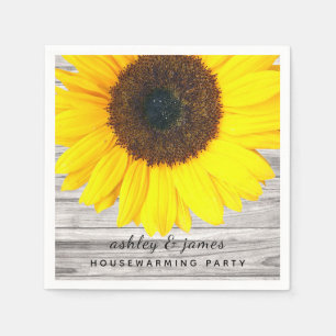 Rustic Wood Texture Sunflower Party Paper Napkin