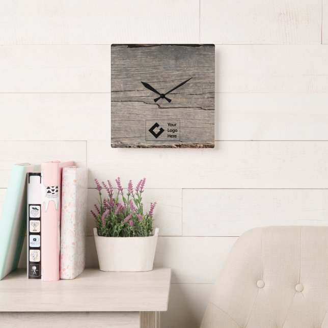 Rustic Wood Texture with Logo Square Wall Clock (Reading Room)