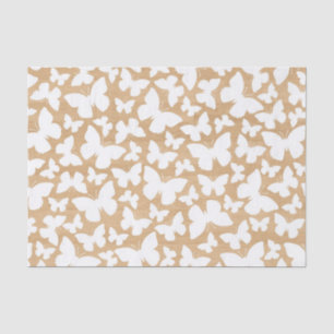 Rustic Wood Texture with White Butterfly Tissue Paper