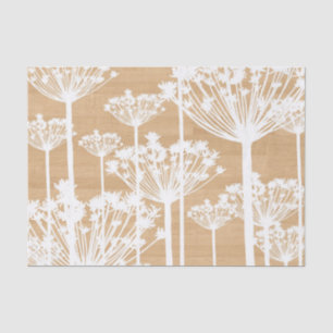 Rustic Wood Texture with White Dandelion Pattern Tissue Paper