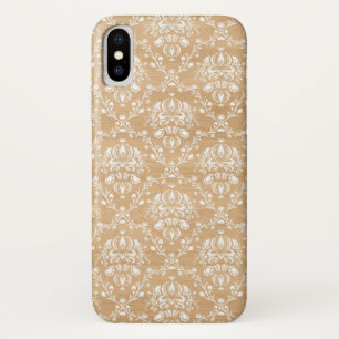 Rustic Wood Texture with White Floral Damask Case-Mate iPhone Case