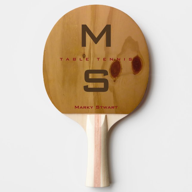 rustic wood texture / wooden grains with name ping pong paddle (Front)