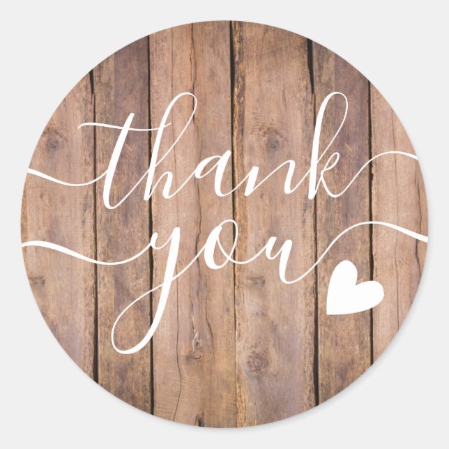 Rustic Wood Thank You Classic Round Sticker (Front)