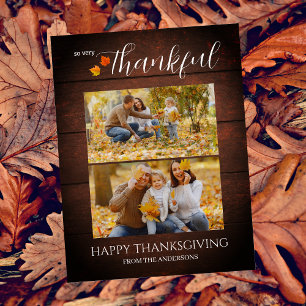 Rustic Wood   Thankful thanksgiving family 2 photo Holiday Postcard