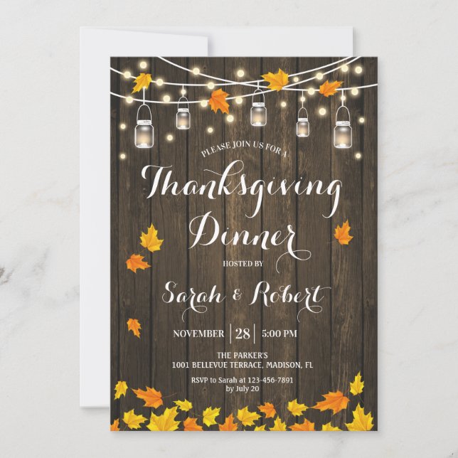Rustic Wood Thanksgiving Dinner Invitation (Front)