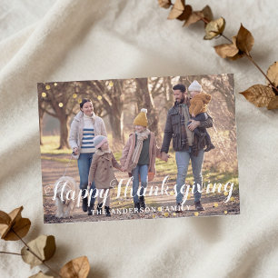 Rustic Wood Thanksgiving Family Photo Holiday Card