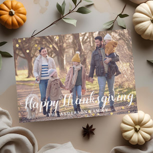 Rustic Wood Thanksgiving Family Photo Holiday Card