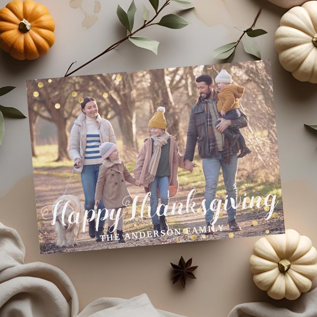 Rustic Wood Thanksgiving Family Photo Holiday Card (Creator Uploaded)