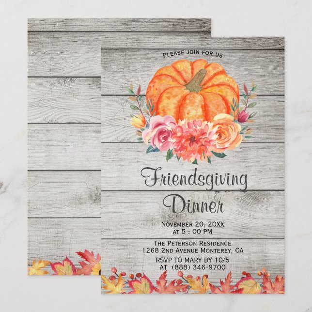 Rustic Wood Thanksgiving Friendsgiving Invitations (Front/Back)