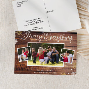 Rustic Wood Three Photo Holiday Postcard