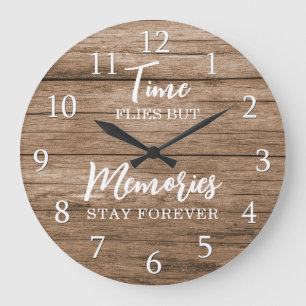 Rustic Wood Time Memories Quote Typography Large Clock