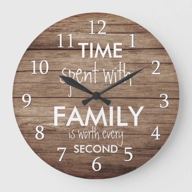 Rustic  Wood Time With Family Quote  Farmhouse Large Clock (Front)