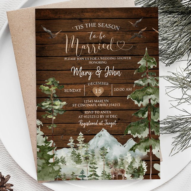 Rustic Wood Tis the season to be married Wedding Invitation (Creator Uploaded)