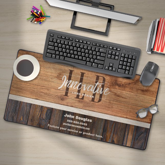 Rustic Wood Tone Business Logo Desk Mat (Creator Uploaded)