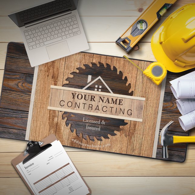 Rustic Wood Tone Contractor Logo Desk Mat (Creator Uploaded)