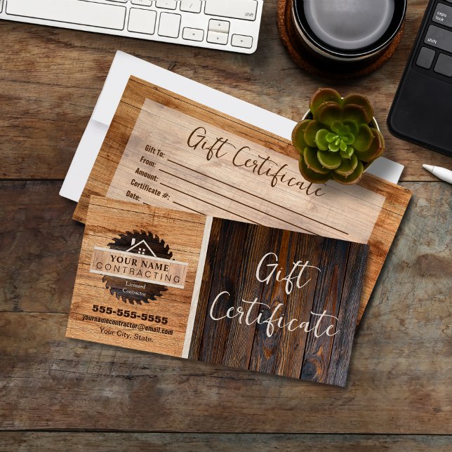 Rustic Wood Tone Contractor Logo Gift Certificate (Creator Uploaded)